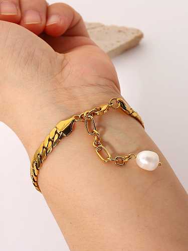 Stainless steel Freshwater Pearl Geometric Trend Link Bracelet