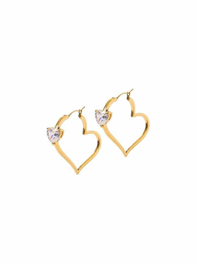 Stainless steel Cubic Zirconia Heart Trend Hoop Earring