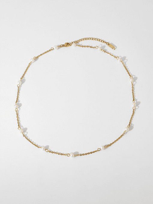 Collar de cadena minimalista geométrico de perlas de imitación de acero inoxidable