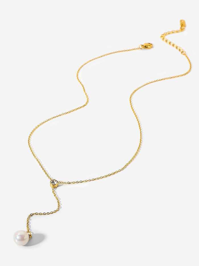 Süßwasserperlen-zierliche Lasso-Halskette aus Edelstahl