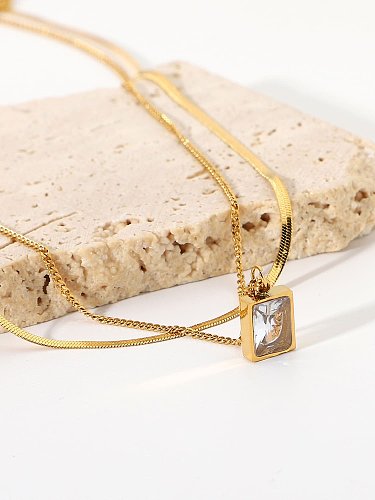 Stainless steel Cubic Zirconia Rectangle Trend Multi Strand Necklace