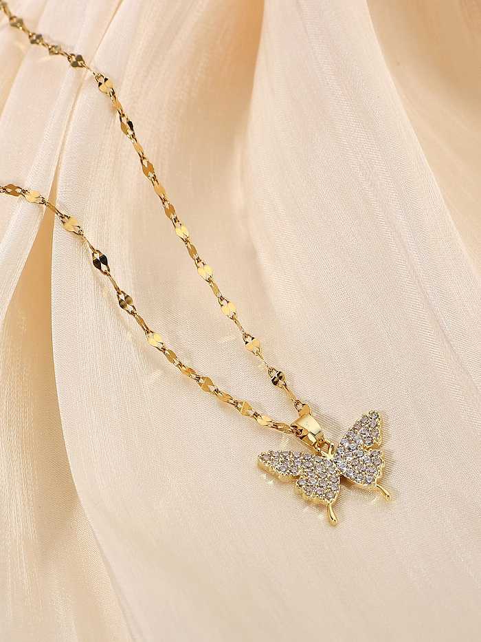 Edelstahl Zirkonia Schmetterling zierliche Halskette