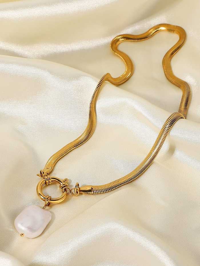 Collar minimalista irregular de perlas de agua dulce de acero inoxidable