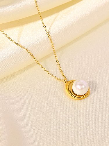 Collier minimaliste irrégulier en perles d'imitation en acier inoxydable