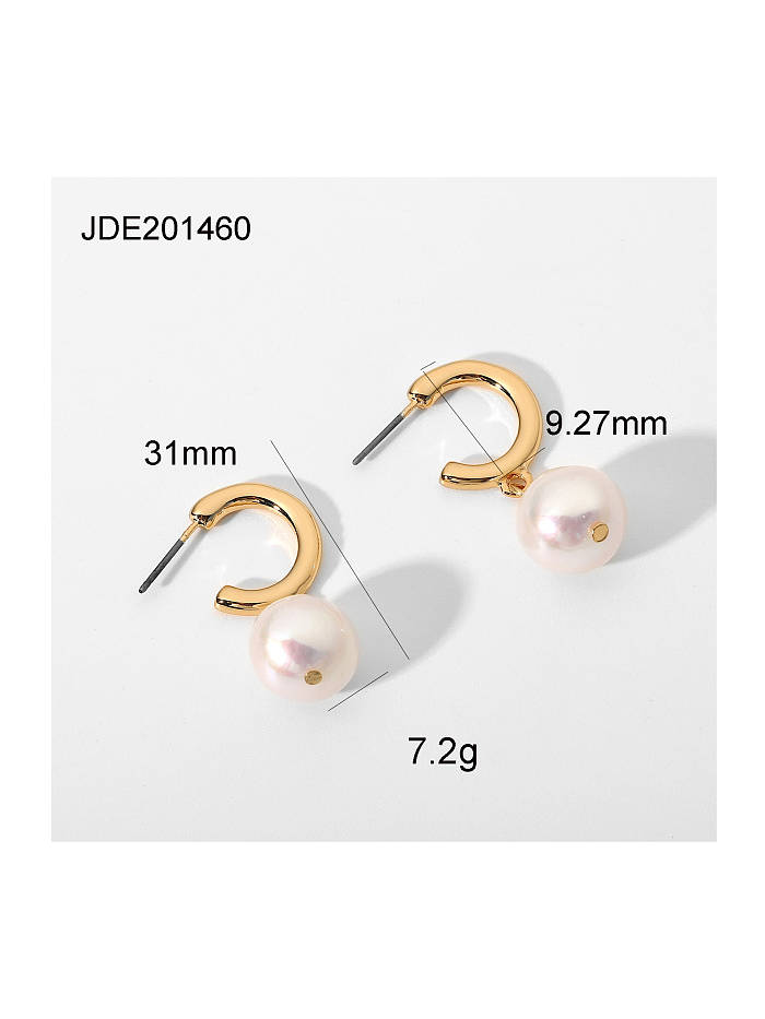 Stainless steel Freshwater Pearl Geometric Trend Drop Earring