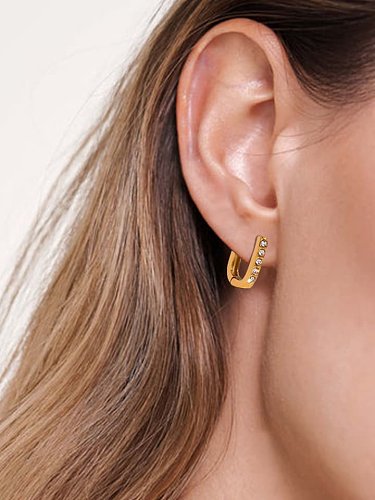 Stainless steel Cubic Zirconia Geometric Vintage Huggie Earring