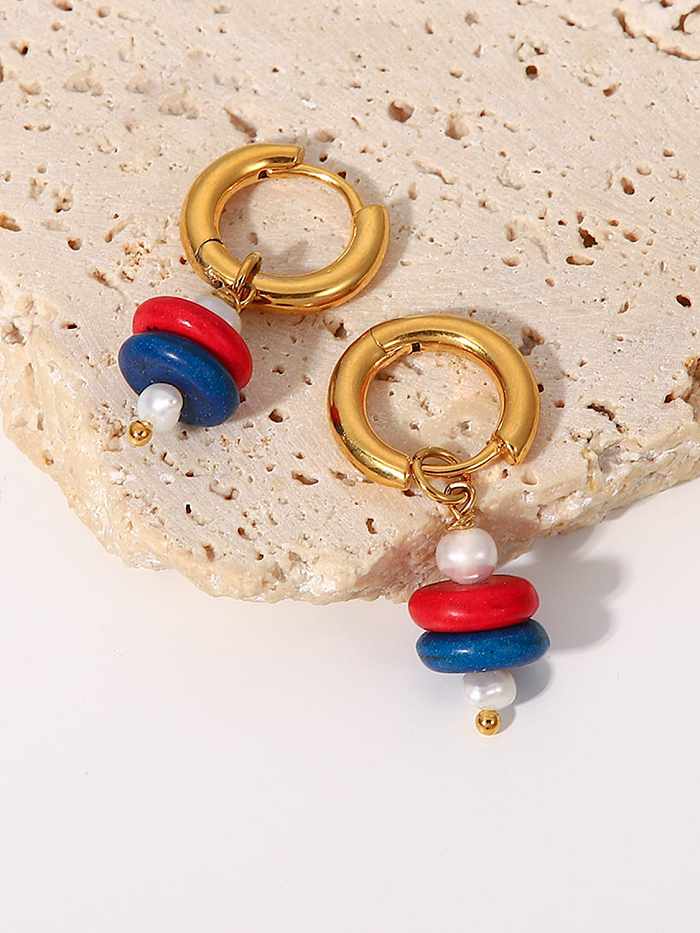 Edelstahl Nachahmung Perle geometrische Vintage Huggie Ohrring