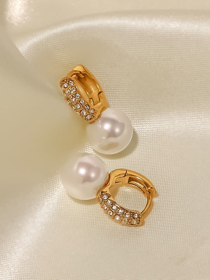 Boucles d'oreilles Dainty en acier inoxydable avec zircon cubique et perles géométriques