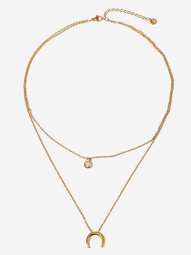 Collier Multi Rangs Tendance Lune en Zircon Cubique Acier Inoxydable