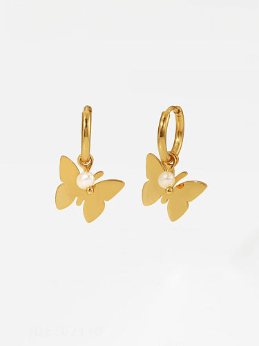 Stainless steel Imitation Pearl Butterfly Artisan Huggie Earring