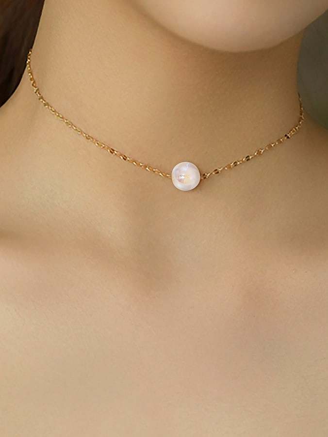 Runde minimalistische Halskette aus Imitationsperlen aus Edelstahl