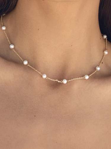Stainless steel Imitation Pearl Geometric Minimalist Chain Necklace