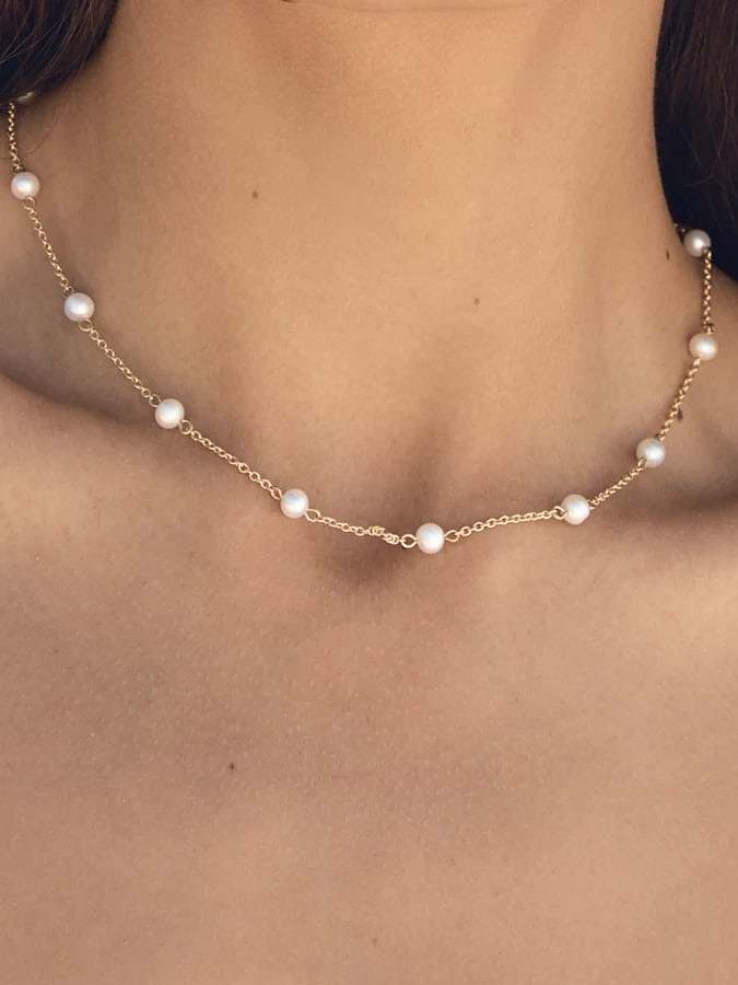 Edelstahl Nachahmung Perle geometrische minimalistische Kette Halskette