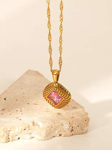 Stainless steel Glass Stone Square Vintage Necklace