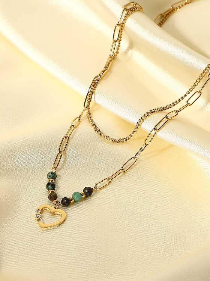 Stainless steel Smiley Vintage Heart Multi Strand Necklace