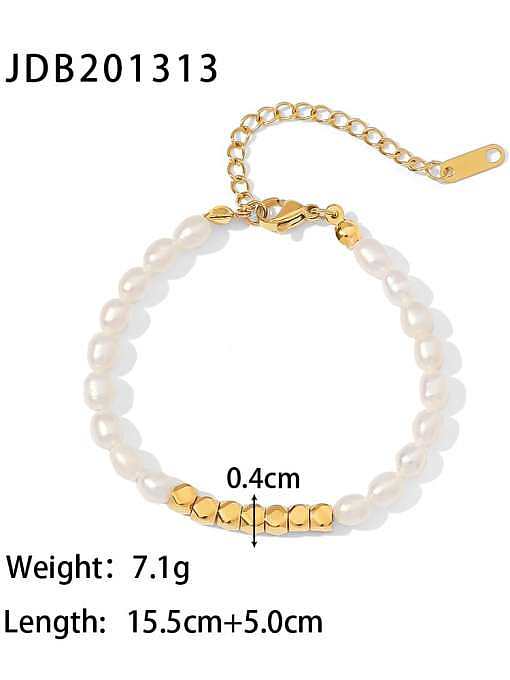 Bracelet en perles d'eau douce géométriques en acier inoxydable