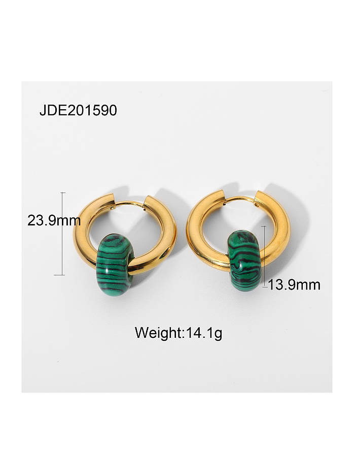 Stainless steel Green Geometric Colored stones Vintage Huggie Earring