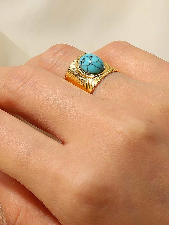 Geometrischer Vintage-Ring aus Edelstahl in Türkis