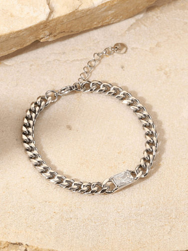 Bracelet à maillons vintage à chaîne géométrique creuse en pierre de verre en acier inoxydable