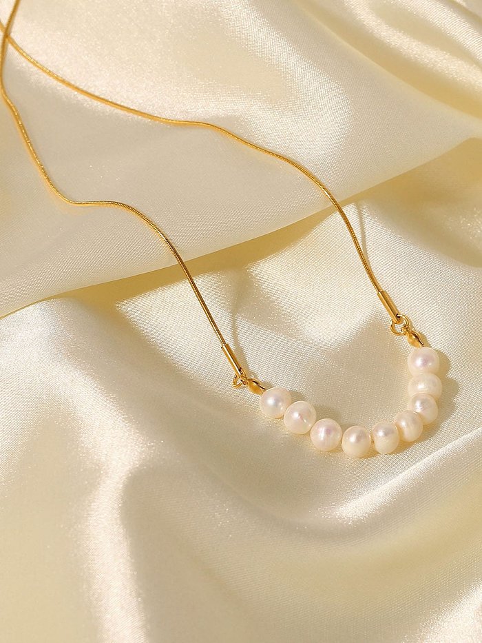 Collar minimalista redondo de perlas de imitación de acero inoxidable