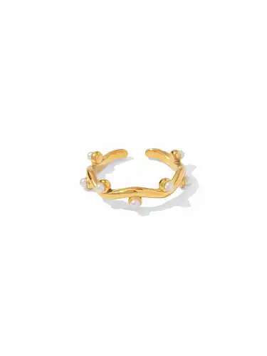 Stainless steel Freshwater Pearl Geometric Trend Band Ring