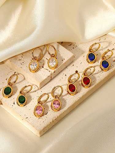 Stainless steel Glass Stone Geometric Vintage Huggie Earring