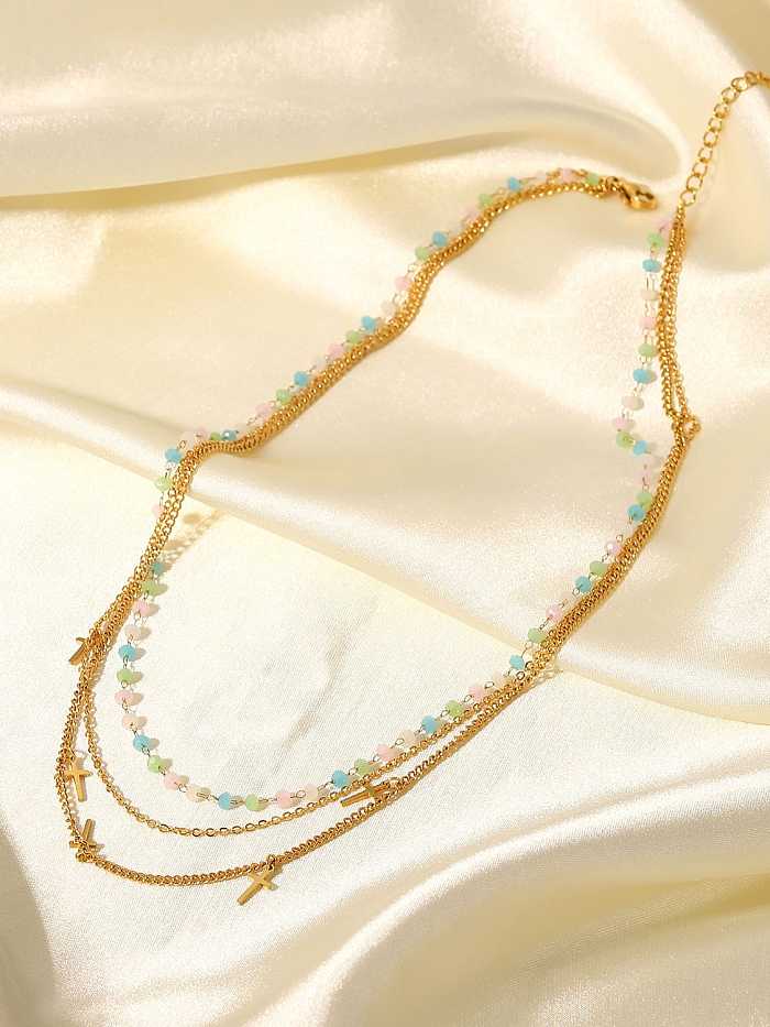 Stainless steel Bead Multi Color Cross Trend Multi Strand Necklace