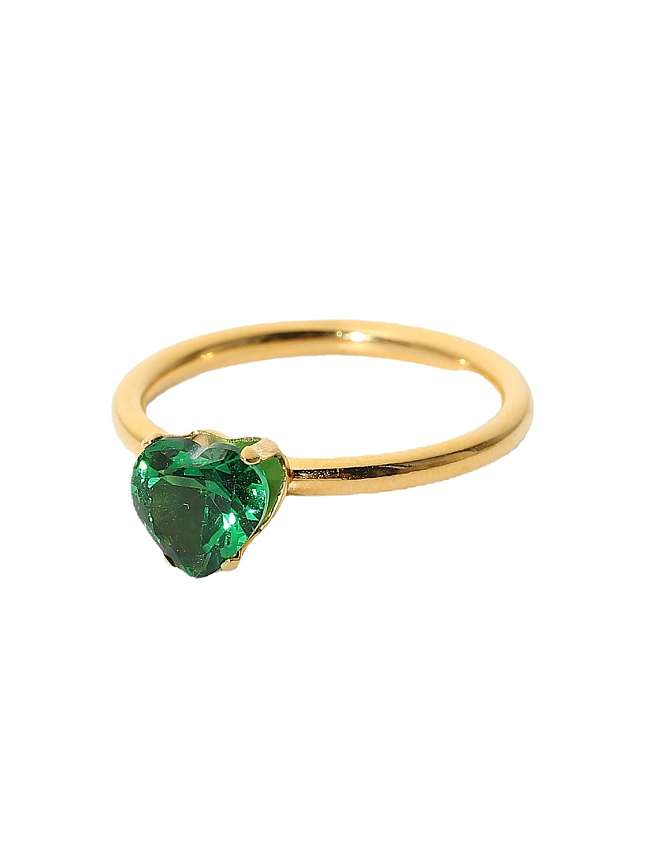 Anel de aço inoxidável zircônia cúbica coração verde delicado anel de banda