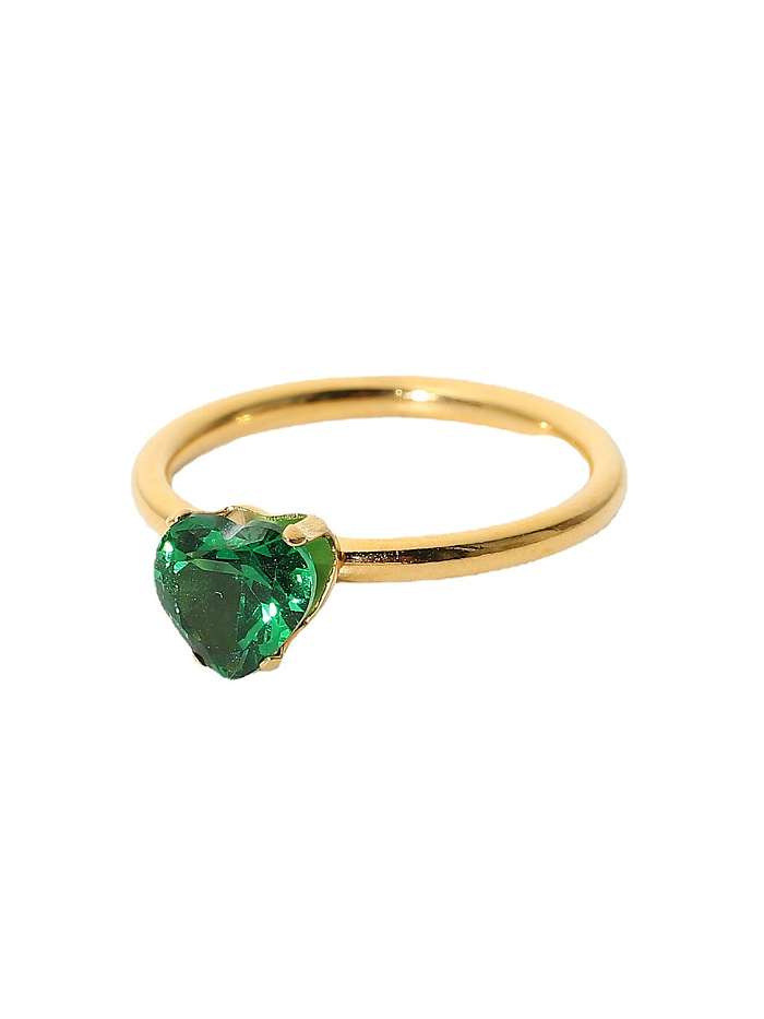 Anel de aço inoxidável zircônia cúbica coração verde delicado anel de banda