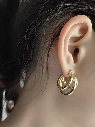 925 Sterling Silver Round Vintage Three Ring Earrings (Single) Hoop Earring