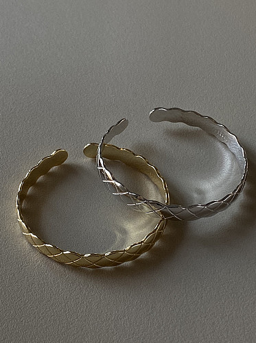 Plata de ley 925 con brazaletes de tamaño libre geométricos simplistas chapados en oro