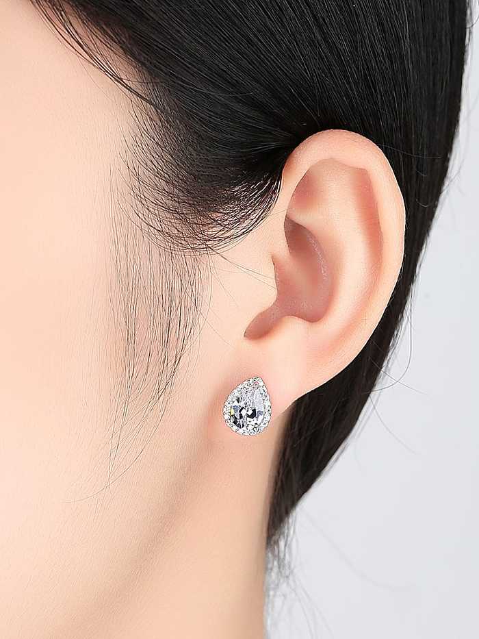 925 Sterling Silver Cubic Zirconia White Water Drop Trend Stud Earring
