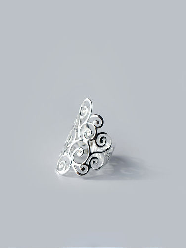 S925 Silver Retro Exaggeration Hollowing Opening Statement Ring