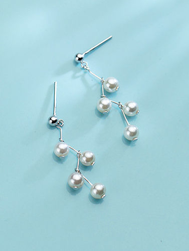 Pendientes colgantes de perlas artificiales de plata S925 con formas geométricas que combinan con todo