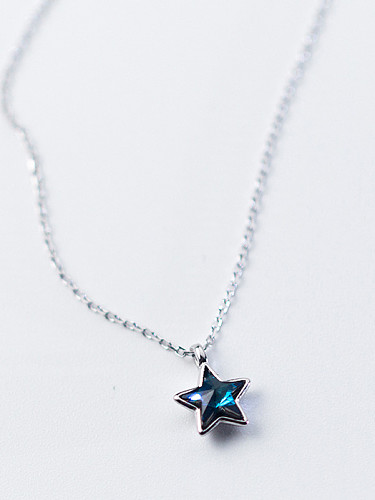 Colar de prata elegante em forma de estrela azul zircão S925