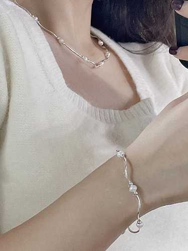 Zierliches 925er Sterlingsilber-Süßwasserperlen-Armband und Halsketten-Set