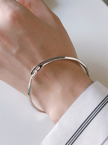 925 Sterling Silver With Platinum Plated Simplistic Irregular Free Size Bangles