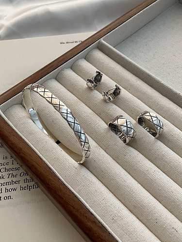 Juego de aretes y pulsera de anillo de plata esterlina 925 vintage