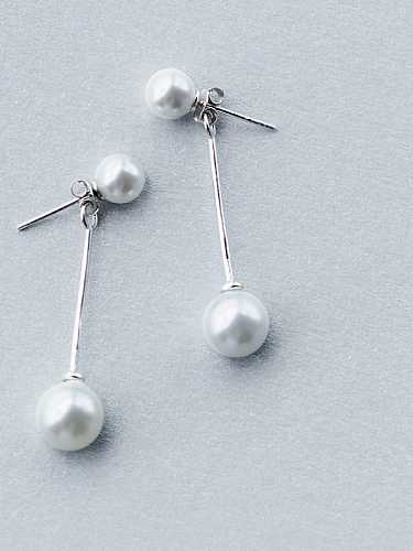 Pendiente colgante de tendencia geométrica de plata de ley 925 con perlas de imitación