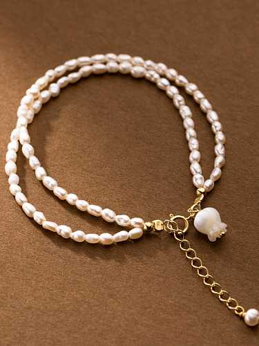 Bracelet minimaliste en argent sterling 925 avec perles d'imitation et fleurs