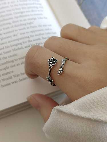 Anillo de rosa de plata de ley 925 con anillo de banda minimalista de tamaño libre de espinas