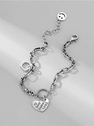 925 Sterling Silver Heart Vintage Link Bracelet