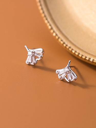 925 Sterling Silver Cubic Zirconia Leaf Trend Stud Earring