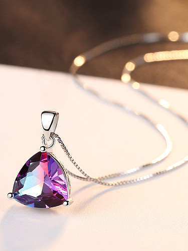 Sterling silver Rainbow semi-precious stones Triangle necklace