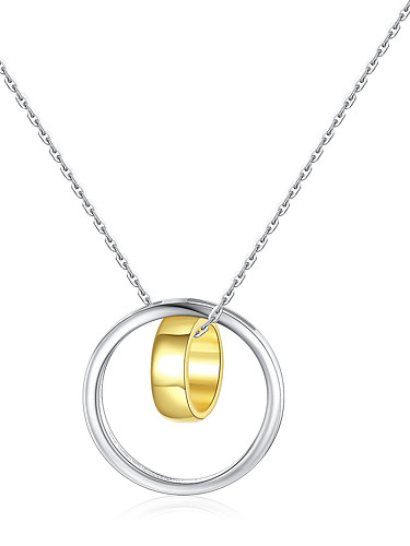925 Sterling Silver With Simple glossy double circle Pendants necklace