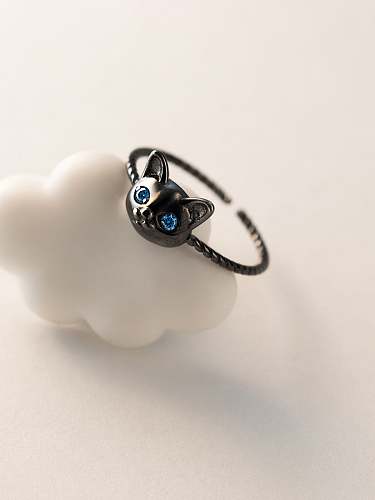 925 Sterling Silver Enamel Cat Cute Band Ring