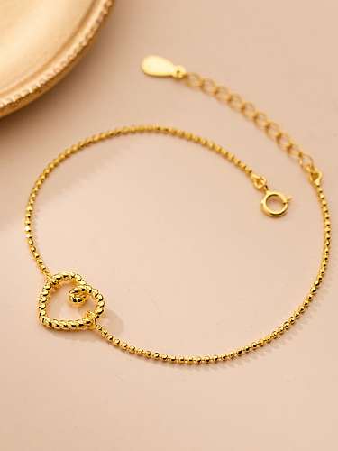 Bracelet perlé minimaliste en forme de cœur creux en argent sterling 925