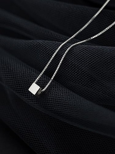 925 Sterling Silver Smooth Square Minimalist Necklace