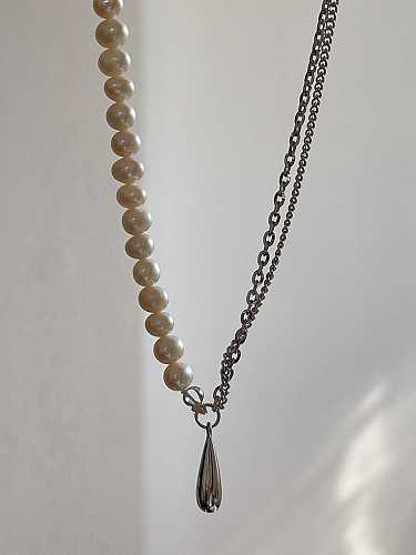 Collar minimalista de gota de agua de perla de imitación de plata de ley 925