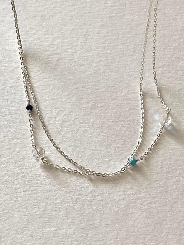 Collar minimalista geométrico de piedra natural de plata de ley 925